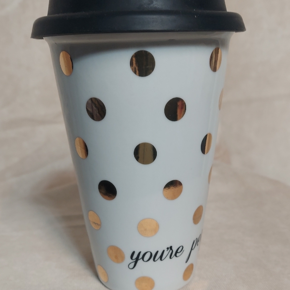 Rosanna "You're Perfect" Gold Polka Dot Commuter Mug - Picture 2 of 8
